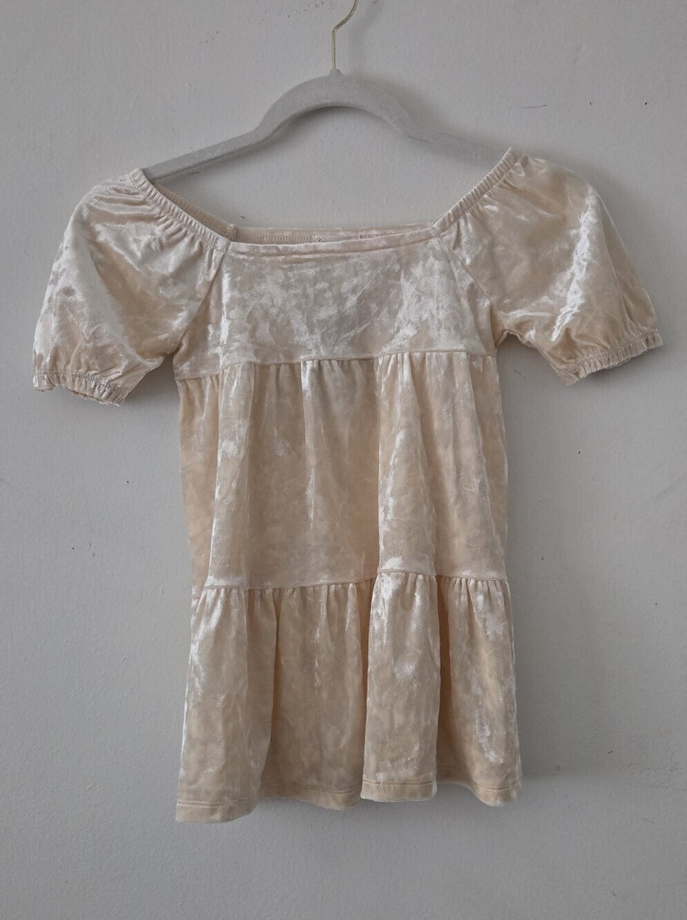 Peasant Velvet Tiered Top in Light Peach